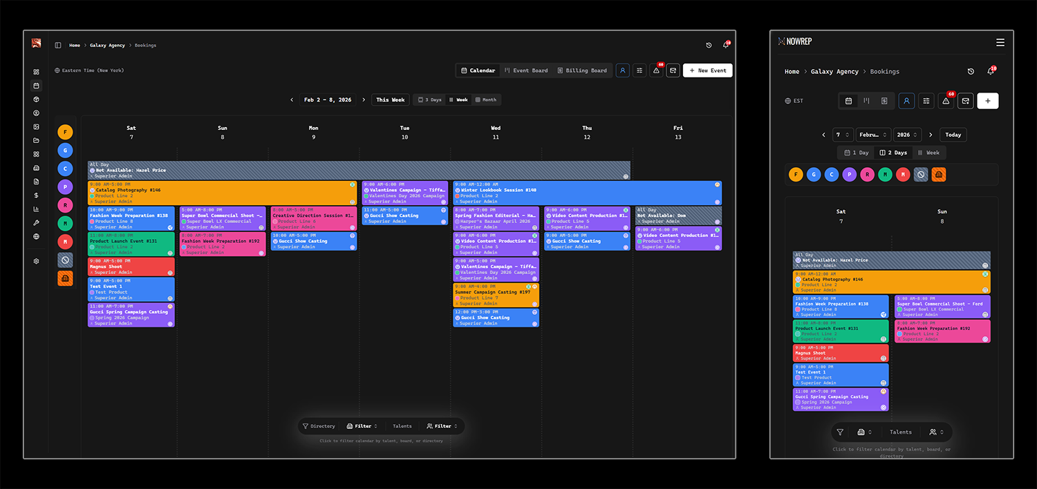 NowRep booking interface on mobile